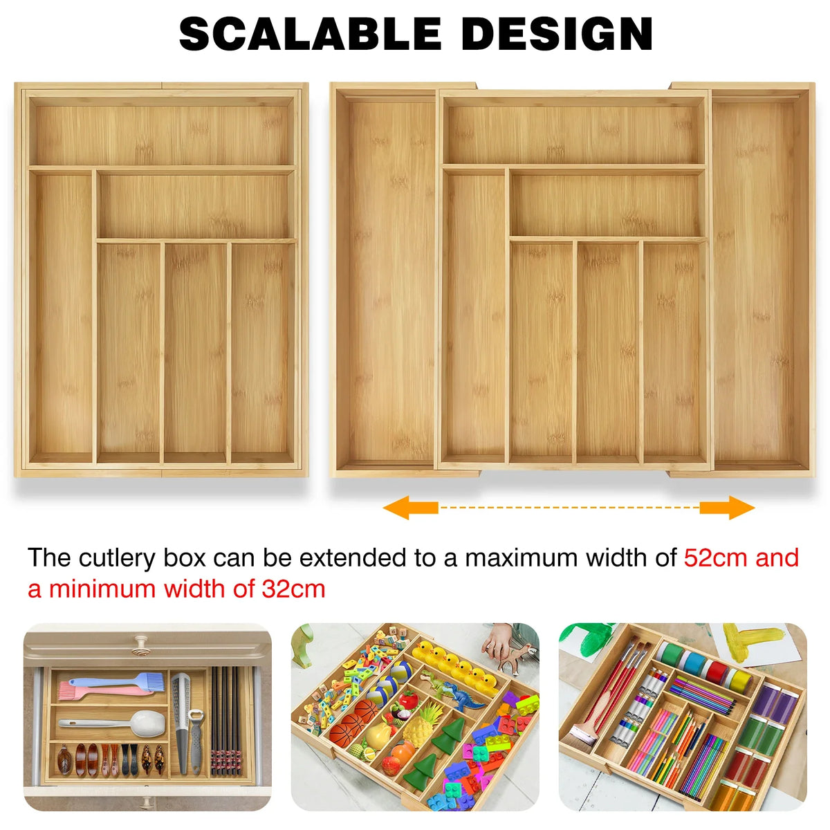 Extendable Bamboo Cutlery Drawer Organiser