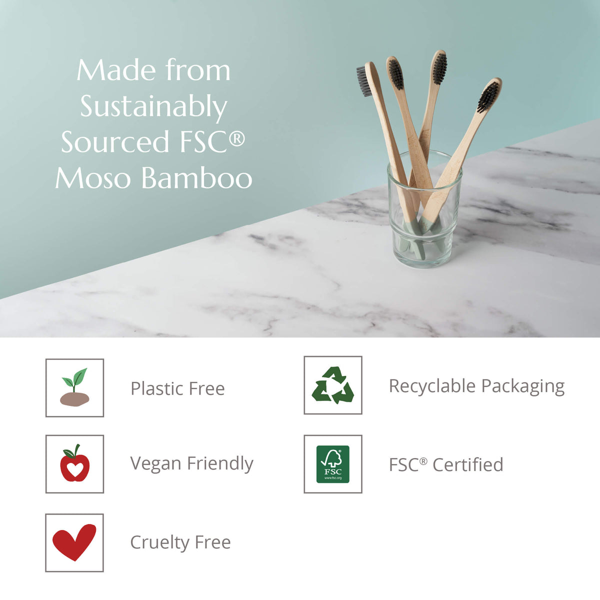 Adult Bamboo Toothbrush - 4 Pack - Medium Bristles