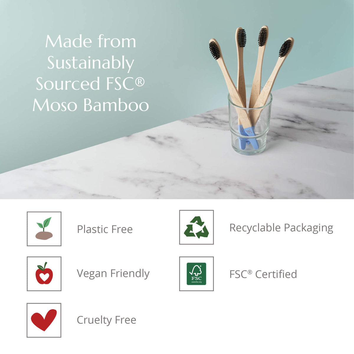 Adult Bamboo Toothbrush - 4 Pack - Firm Bristles