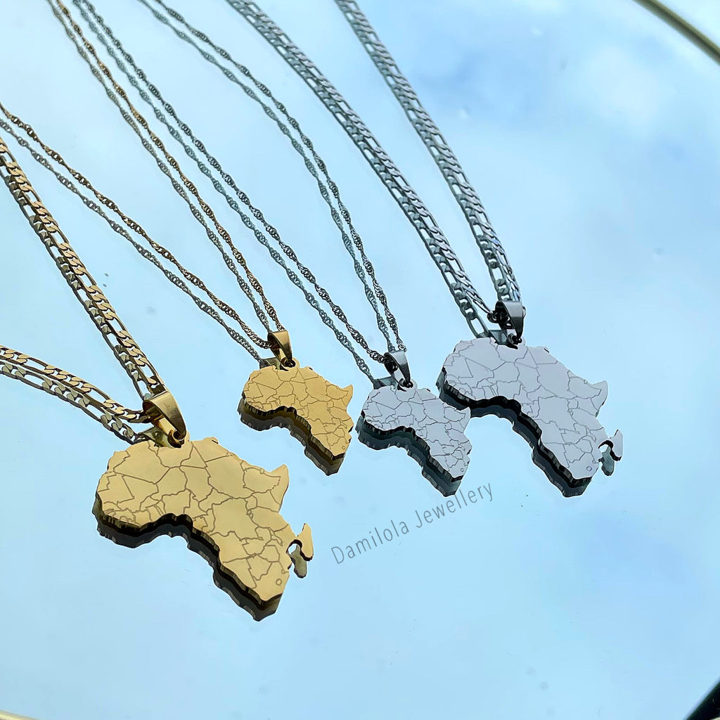 Big Africa Map Necklace 'Isokan' - Gold/Silver