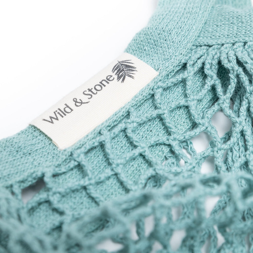 Organic Cotton Blue Crochet Tote Bag