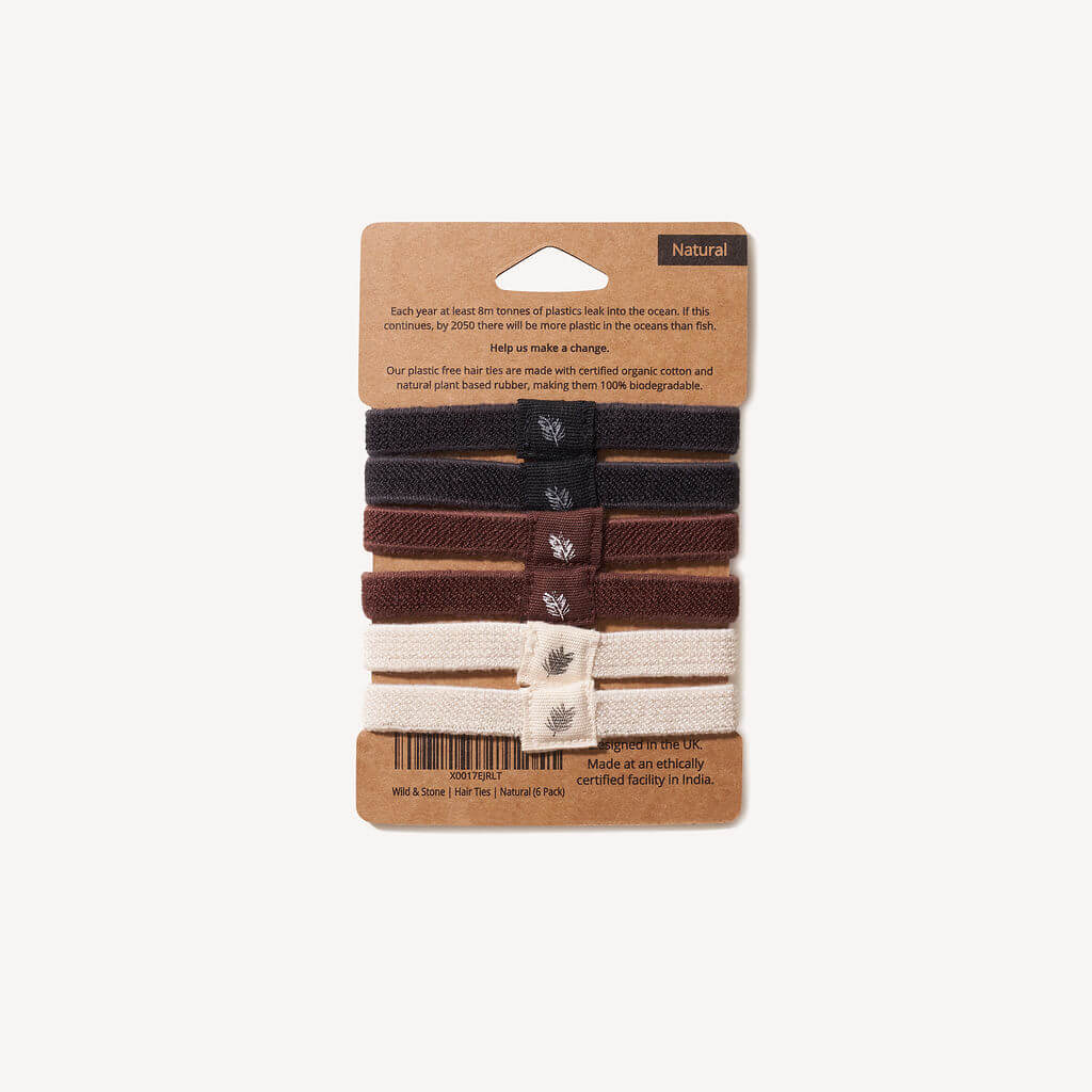 Plastic Free Hair Ties - 6 Pack - Natural