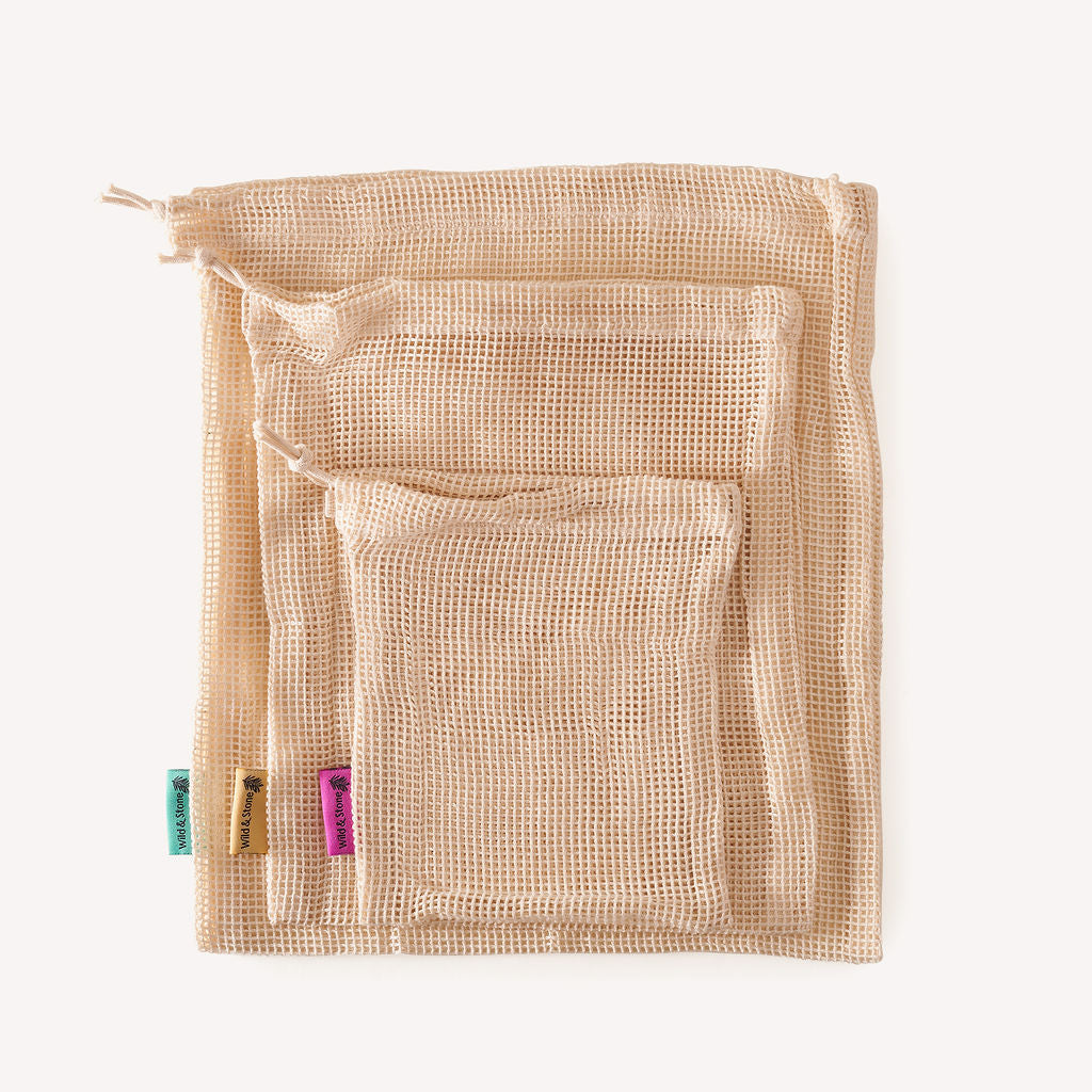 Reusable Mesh Produce Bags - Organic Cotton - 3 Pack