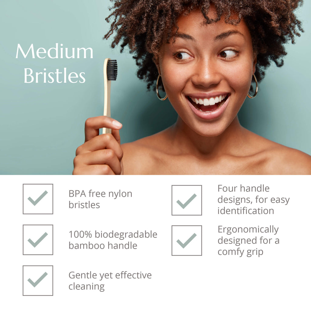 Adult Bamboo Toothbrush - 4 Pack - Medium Bristles