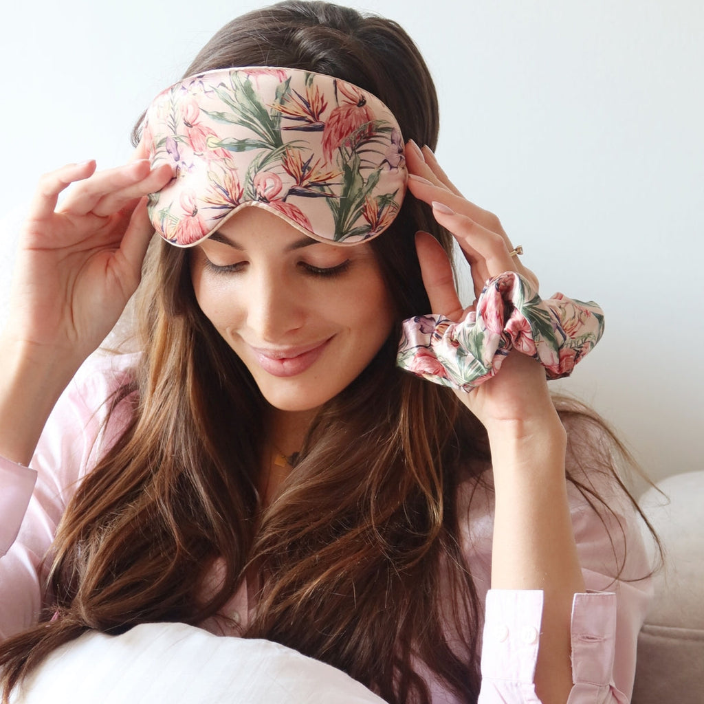Cloud Padded Satin Sleep Mask - Flamingo Paradise Print