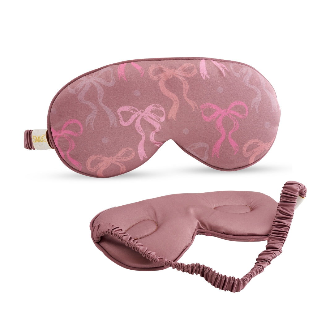 Cloud Padded Satin Sleep Mask - Mocha Bows Print