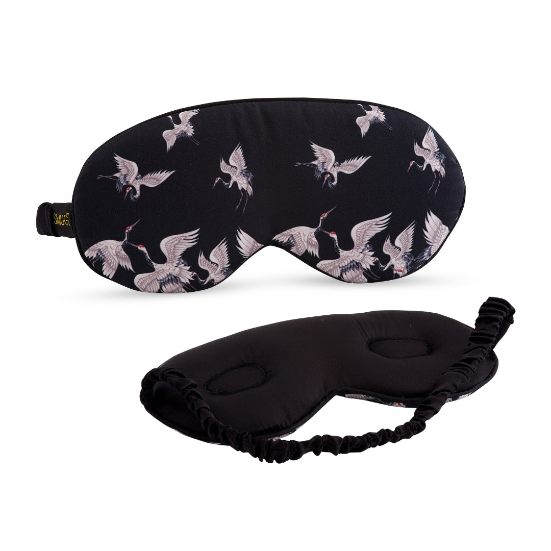 Cloud Padded Satin Sleep Mask - Moonlit Cranes Print