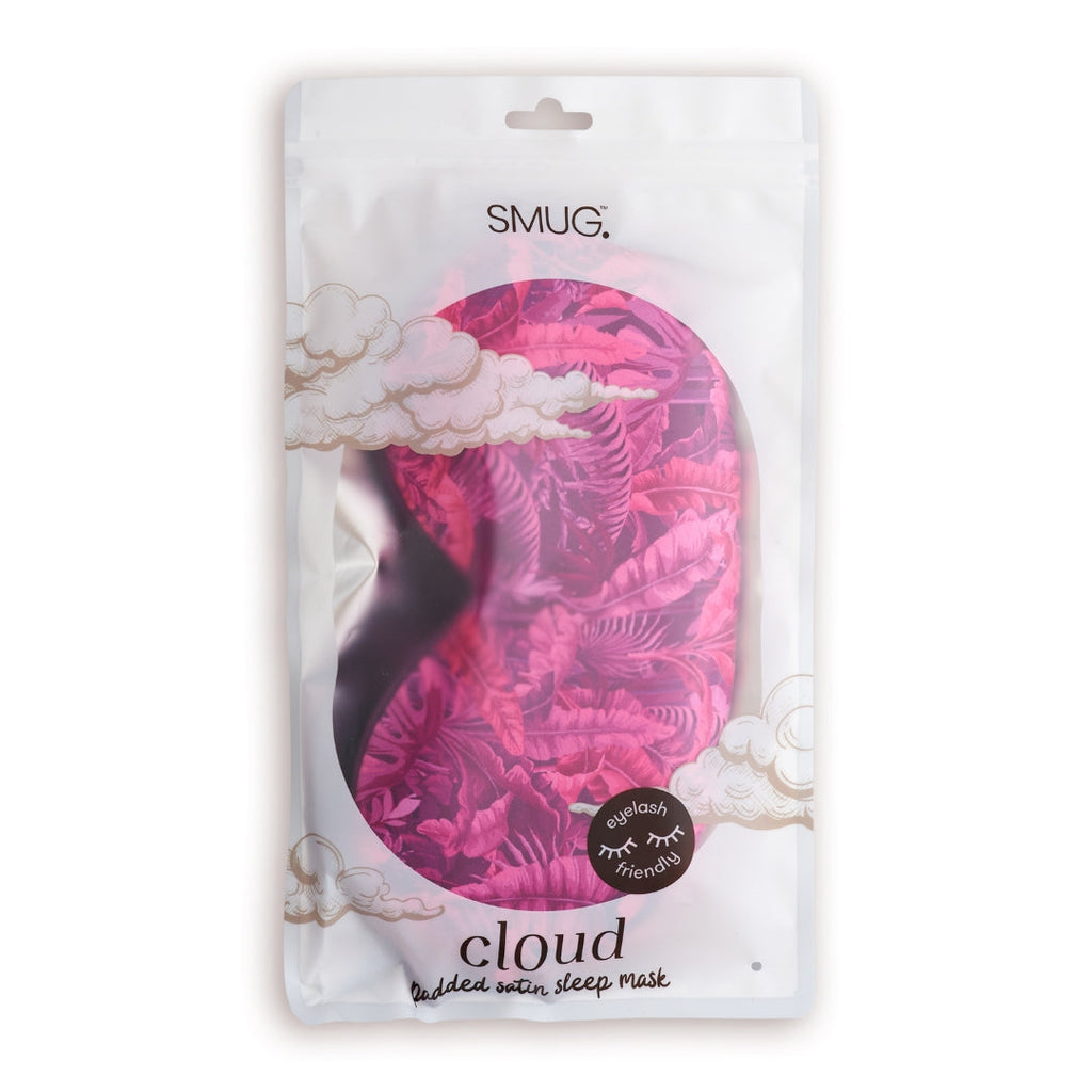 Cloud Padded Satin Sleep Mask - Pink Fern Print