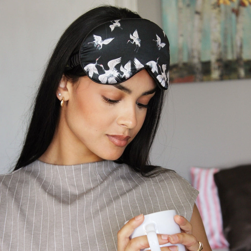 Cloud Padded Satin Sleep Mask - Moonlit Cranes Print