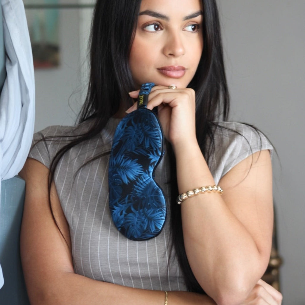 Cloud Padded Satin Sleep Mask - Palm Noir Print