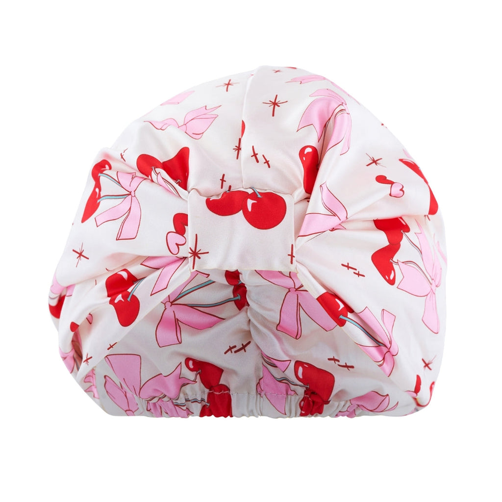 Satin Sleep Turban, Cherry Bows