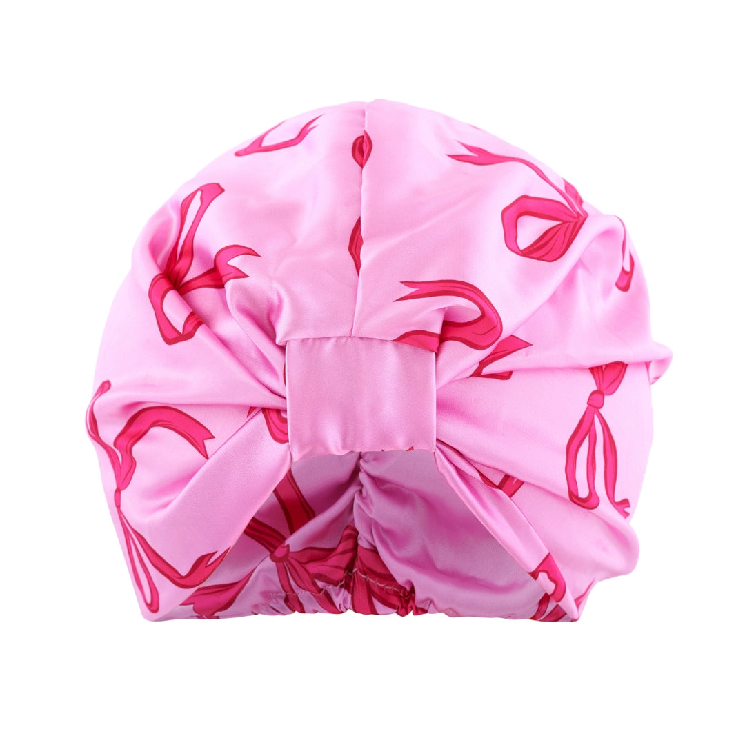 Satin Sleep Turban, Pink Bows