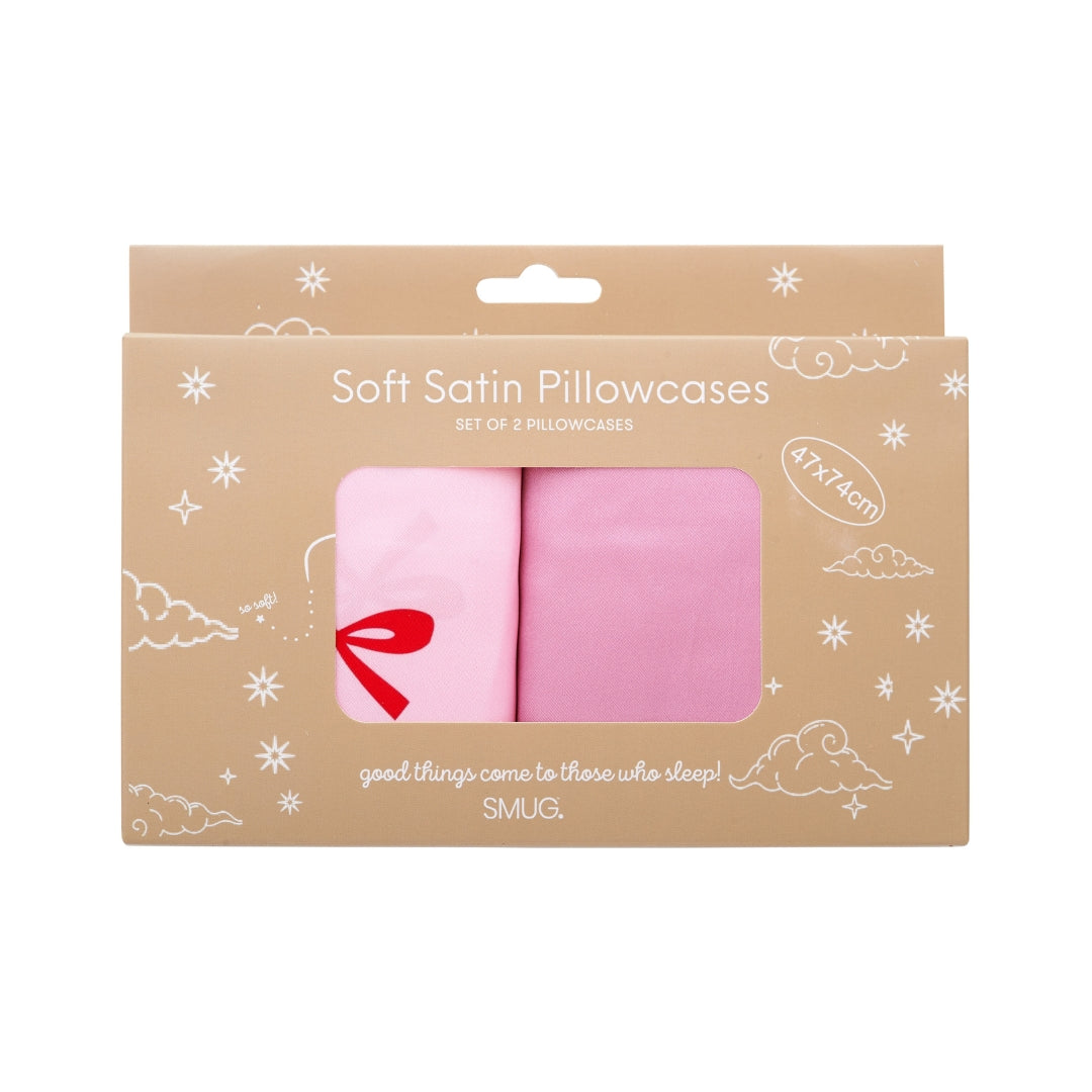 Soft Satin Pillowcase Set, Red Bows