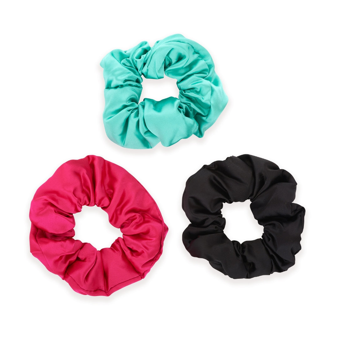 Cloud Satin Hair Scrunchie Set (set of 3) - Aqua Black
