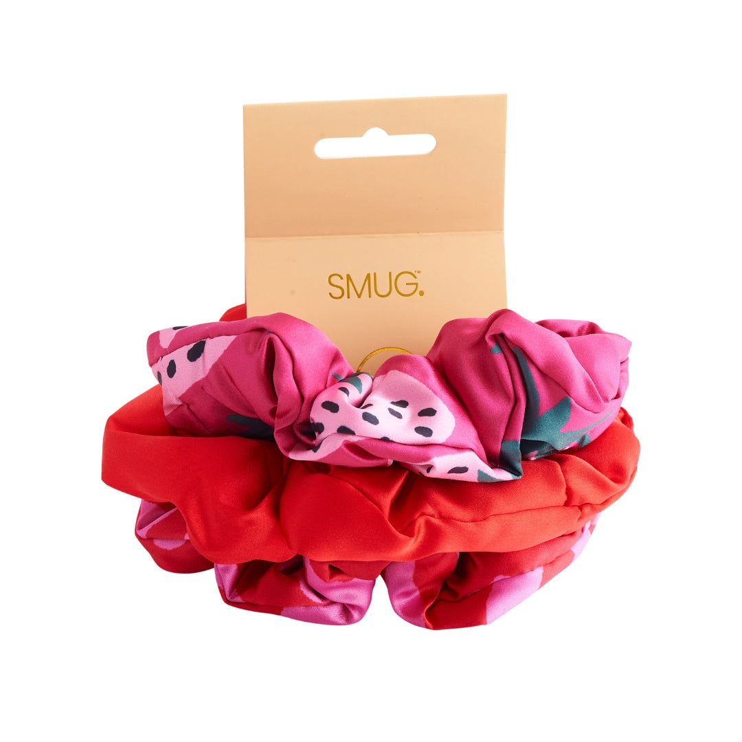 Cloud Satin Hair Scrunchie Set (set of 3) - Strawberry Leopard