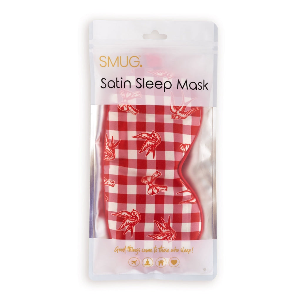 Satin Sleep Mask - Gingham Bows & Birds Print