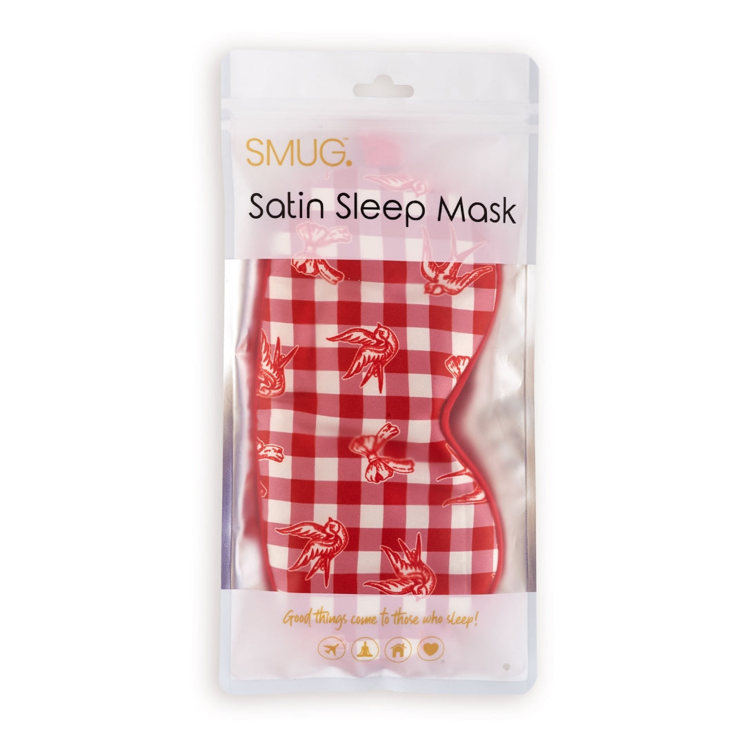 Satin Sleep Mask - Gingham Bows & Birds Print